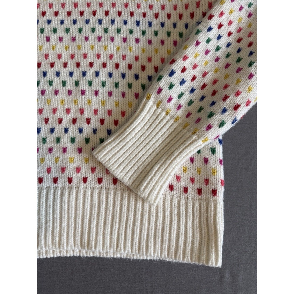 Talbots Rainbow Multicolor Birdseye Puff Sleeve White Cotton Blend Lg Sweater - Picture 6 of 8